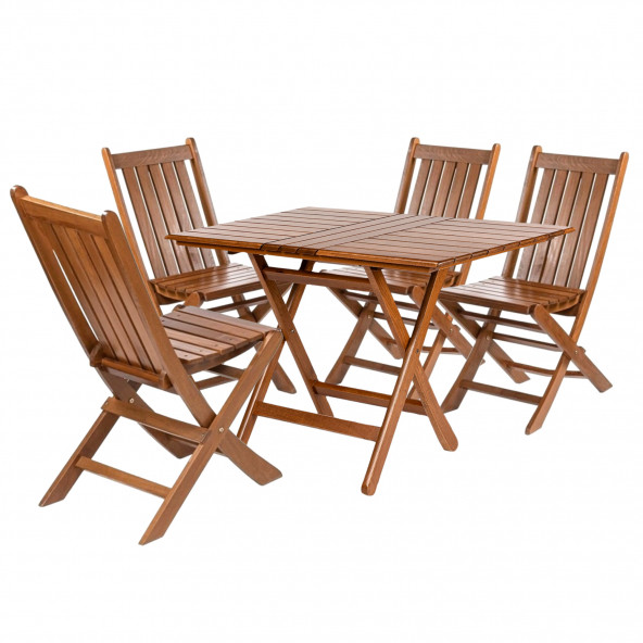 Acropol Atina Ahşap Bahçe Takımı, Katlanır Balkon Set: 70x120 Masa + 4 Sandalye