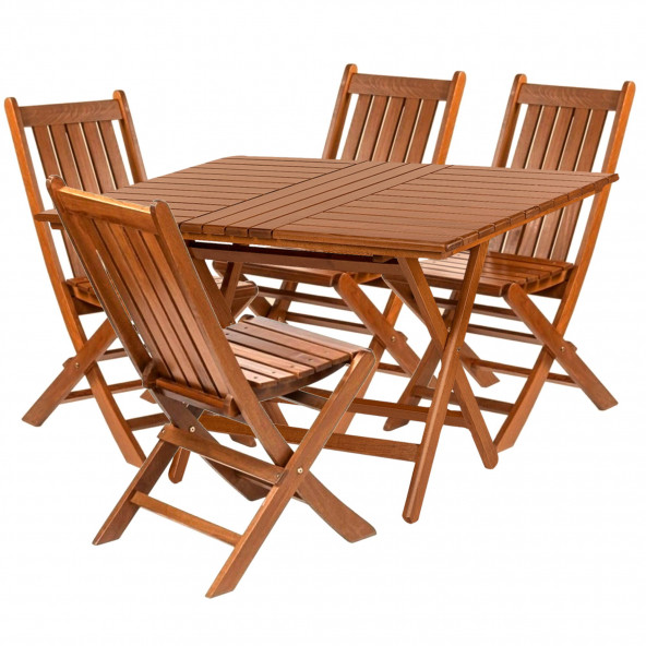 Acropol Atina Ahşap Bahçe Takımı, Katlanır Balkon Set: 60x100 Masa + 4 Sandalye