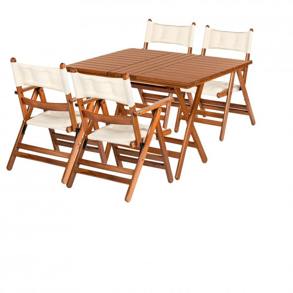 Atina Ahşap Bahçe Balkon Takımı: 70x120 Masa + 4 Minderli Sandalye Katlanır Set - 2