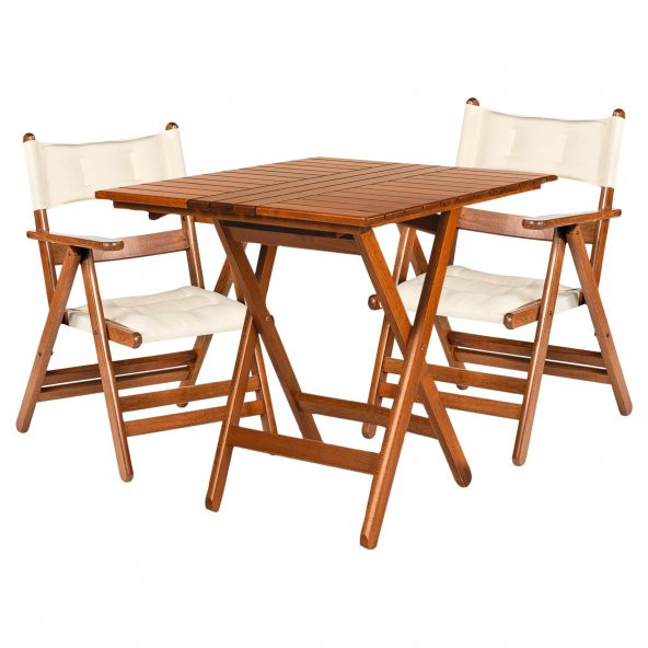 Atina Minderli Katlanır Ahşap Bahçe Balkon Takımı - 80x80 Masa + 2 Sandalye Set - 2