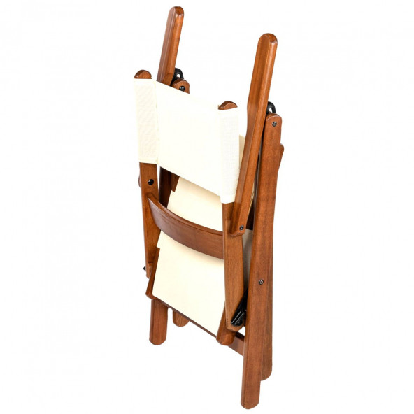 Marmaris Ahşap Bahçe Balkon Takımı: 60x80 Masa + 2 PVC Kumaşlı Sandalye Katlanır Set - 5
