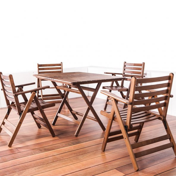 Antalya Ahşap Bahçe Takımı (80x140 Masa + 4 Sandalye) -Katlanır Balkon Set