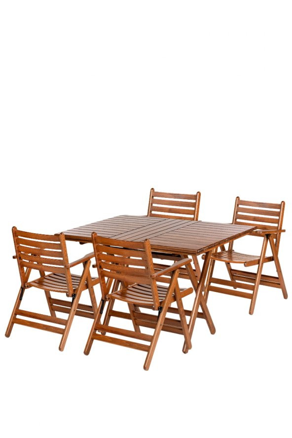 London Atina Katlanır Ahşap Bahçe Balkon Takımı -80x140 Masa + 4 Sandalye Set