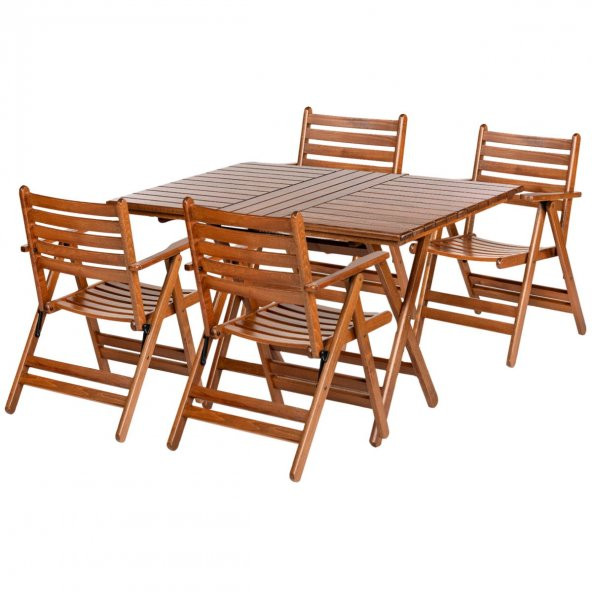 London Atina Katlanır Ahşap Bahçe Balkon Takımı -80x160 Masa + 4 Sandalye Set