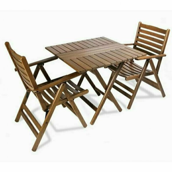 Ürgüp Ahşap Bahçe Balkon Takımı: 60x60 Masa + 2 Sandalye Katlanır Set