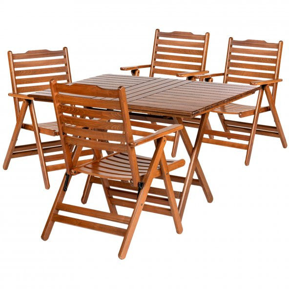 Madrid Atina Katlanır Ahşap Bahçe Balkon Takımı -70x120 Masa + 4 Sandalye Set
