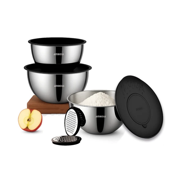 Amboss Satin 9 Parça Çok Amaçlı Karıştırma Kabı Kase Takımı - Siyah