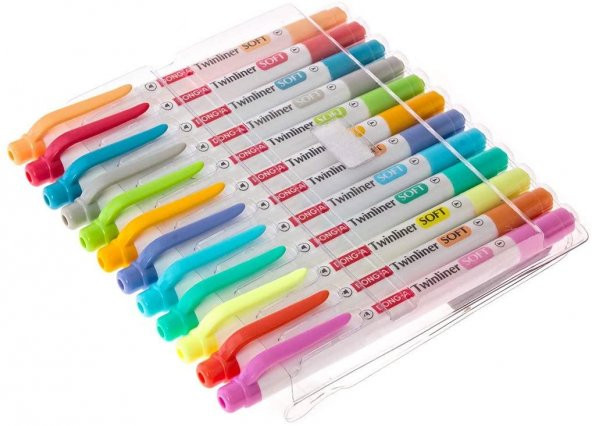 Dong-A Twinliner Soft 12 Renk Çift Taraflı Fosforlu Kalem Seti - 3