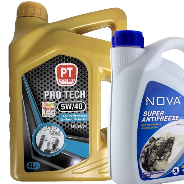 Petro Time 5W-40 Sentetik Motor Yağı 4 Litre + Yeşil Antifriz 3 L