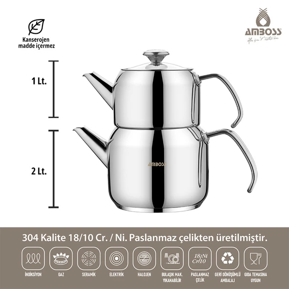 Amboss 14 Parça Cool Paslanmaz Çelik Cam Kapaklı Çeyiz Tencere Seti - 7