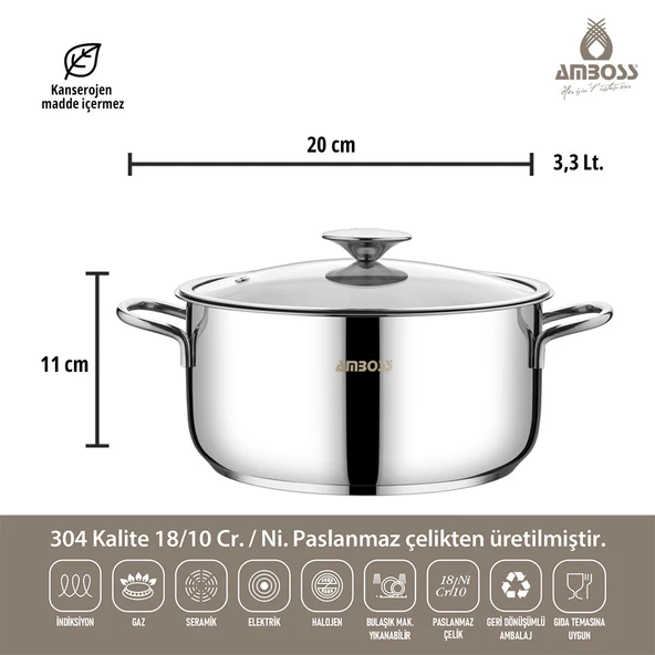 Amboss 14 Parça Cool Paslanmaz Çelik Cam Kapaklı Çeyiz Tencere Seti - 4