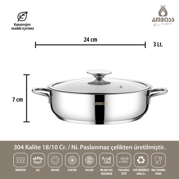Amboss 14 Parça Cool Paslanmaz Çelik Cam Kapaklı Çeyiz Tencere Seti - 6