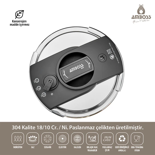 Amboss Enio Matik Paslanmaz Çelik Düdüklü Tencere 22 Cm 4 Lt - 3