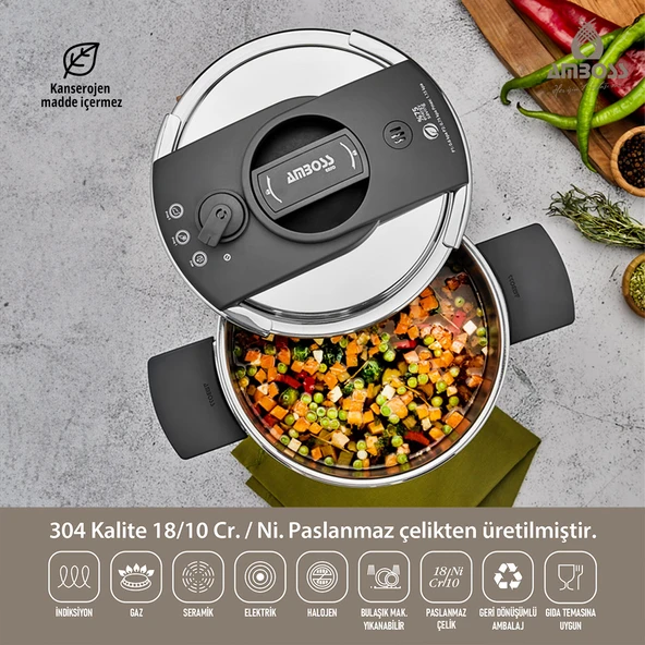 Amboss Enio Matik Paslanmaz Çelik Düdüklü Tencere 22 Cm 4 Lt