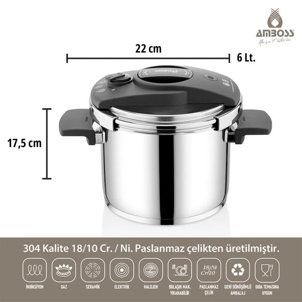 Amboss Enio Matik Paslanmaz Çelik Düdüklü Tencere 22 Cm 6 Lt - 2