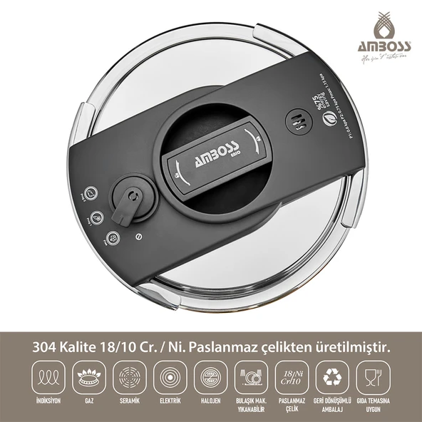 Amboss Enio Matik Paslanmaz Çelik Düdüklü Tencere 22 Cm 6 Lt - 3