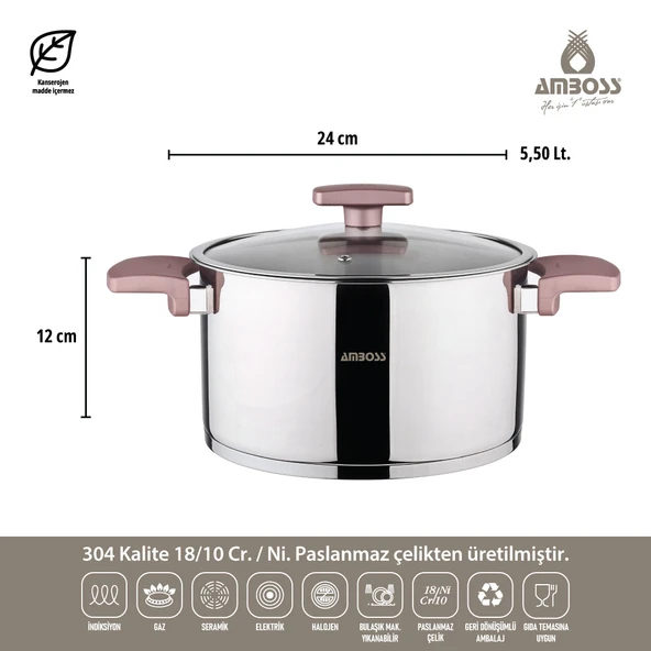 Amboss Enio 8 Parça Paslanmaz Çelik Tencere Seti Rose Gold - 5