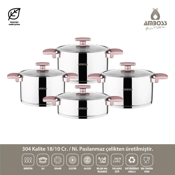Amboss Enio 8 Parça Paslanmaz Çelik Tencere Seti Rose Gold - 2