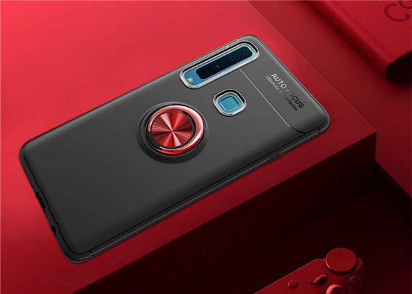 Samsung Galaxy A9 2018 Kılıf Ravel Silikon Kapak - Siyah-Kırmızı