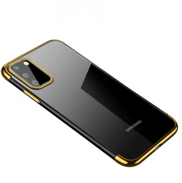 Samsung Galaxy A91 (S10 Lite) Kılıf Dört Köşeli Lazer Silikon Kapak - Gold