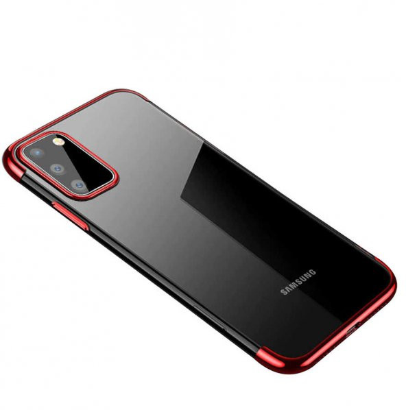 Samsung Galaxy A91 (S10 Lite) Kılıf Dört Köşeli Lazer Silikon Kapak - Kırmızı