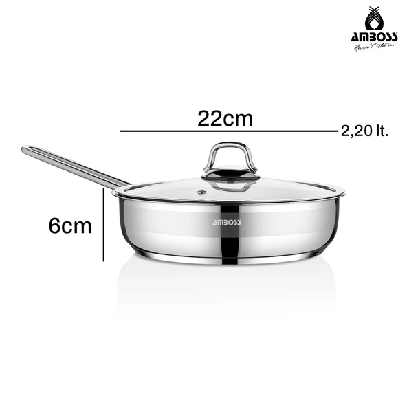 Amboss Saphire Paslanmaz Çelik 22 cm Cam Kapaklı Çelik Tava - 5