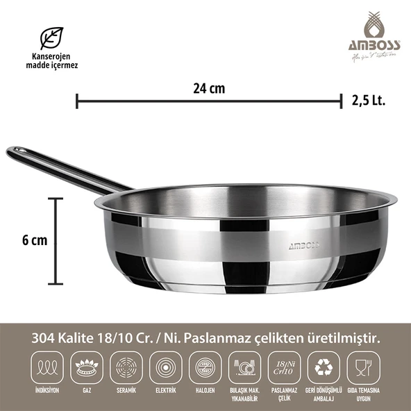 Amboss Saphire Paslanmaz Çelik Tava 24 cm - 3