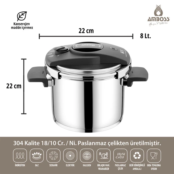 Amboss Enio Matik Paslanmaz Çelik Düdüklü Tencere 22 Cm 8 Lt - 3