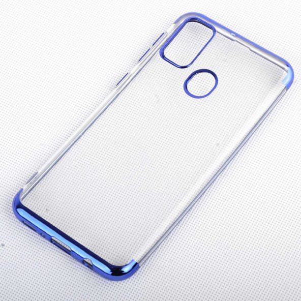 Samsung Galaxy M30S Kılıf Dört Köşeli Lazer Silikon Kapak - Mavi