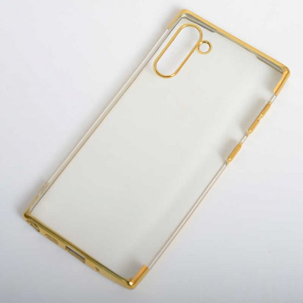 Samsung Galaxy Note 10 Kılıf Dört Köşeli Lazer Silikon Kapak - Gold