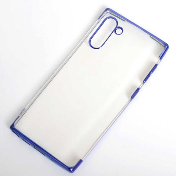 Samsung Galaxy Note 10 Kılıf Dört Köşeli Lazer Silikon Kapak - Mavi