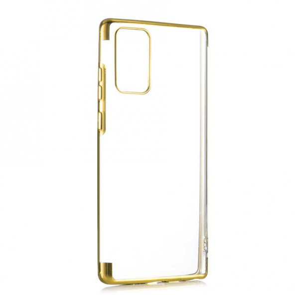 Samsung Galaxy Note 20 Ultra Kılıf Dört Köşeli Lazer Silikon Kapak - Gold
