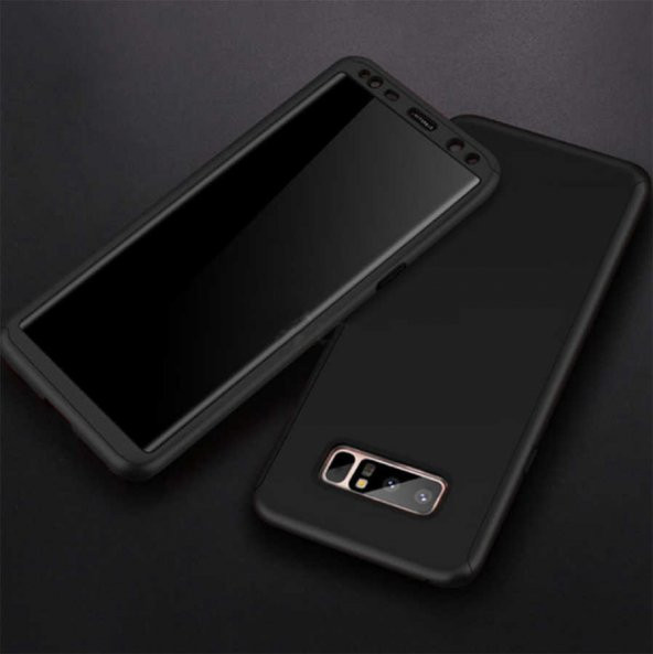 Samsung Galaxy Note 8 Kılıf 360 3 Parçalı Rubber Kapak - Siyah