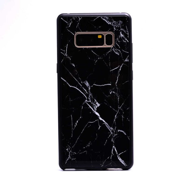 Samsung Galaxy Note 8 Kılıf Mermerli Devrim Cam Kapak - Siyah