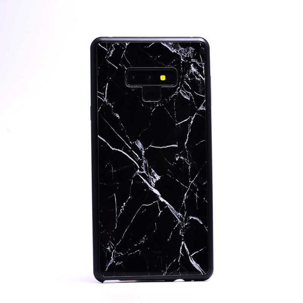 Samsung Galaxy Note 9 Kılıf Mermerli Devrim Cam Kapak - Siyah
