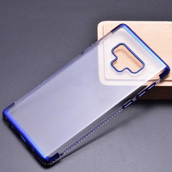 Samsung Galaxy Note 9 Kılıf Tek Sıra Taşlı Silikon - Mavi