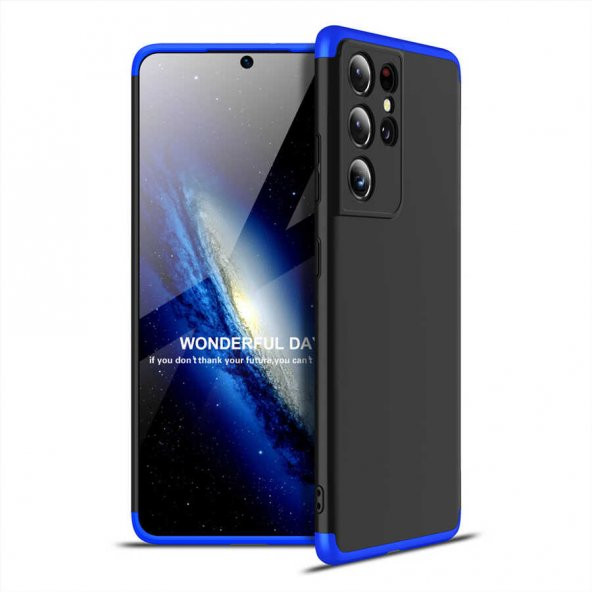 Samsung Galaxy S21 Ultra Kılıf Ays Kapak - Siyah-Mavi