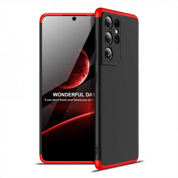 Samsung Galaxy S21 Ultra Kılıf Ays Kapak - Siyah-Kırmızı