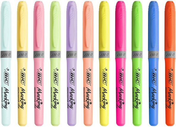 Bic Highlighter Grip 12 Renk Fosforlu Kalem Set Pastel + Canlı Renkler - 2