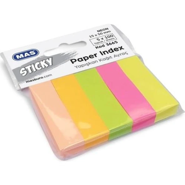 Mas 3665 Yapışkanlı Kağıt Ayraç 5 Renk Neon 15X50