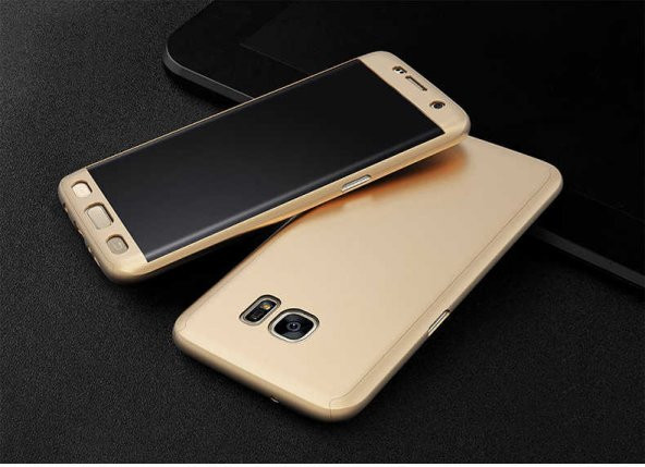 Samsung Galaxy S8 Kılıf 360 3 Parçalı Rubber Kapak - Gold