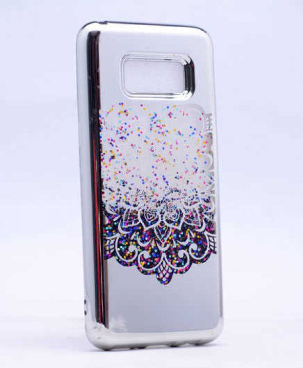 Samsung Galaxy S8 Kılıf Lazer Çiçekli Sıvılı Silikon - Gümüş