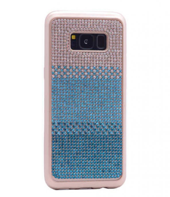 Samsung Galaxy S8 Kılıf Mat Lazer Taşlı Silikon - Mavi