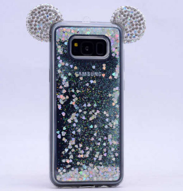 Samsung Galaxy S8 Kılıf Micky Taşlı Sıvılı Silikon - Gri