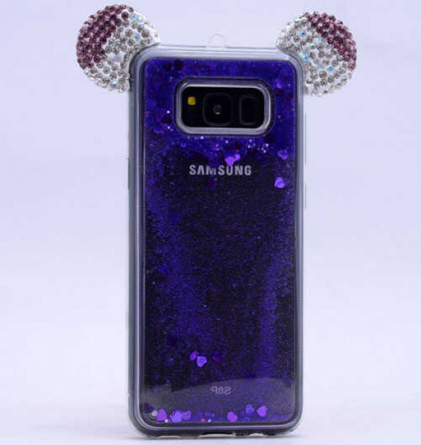 Samsung Galaxy S8 Kılıf Micky Taşlı Sıvılı Silikon - Mor