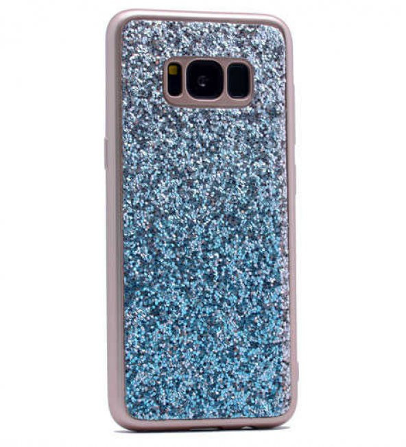 Samsung Galaxy S8 Kılıf Simli Kırçıllı Silikon - Mavi