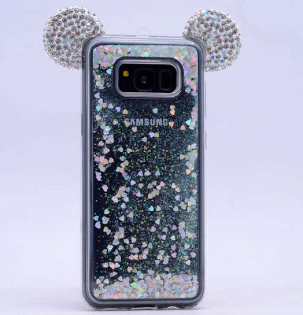 Samsung Galaxy S8 Plus Kılıf Micky Taşlı Sıvılı Silikon - Gri