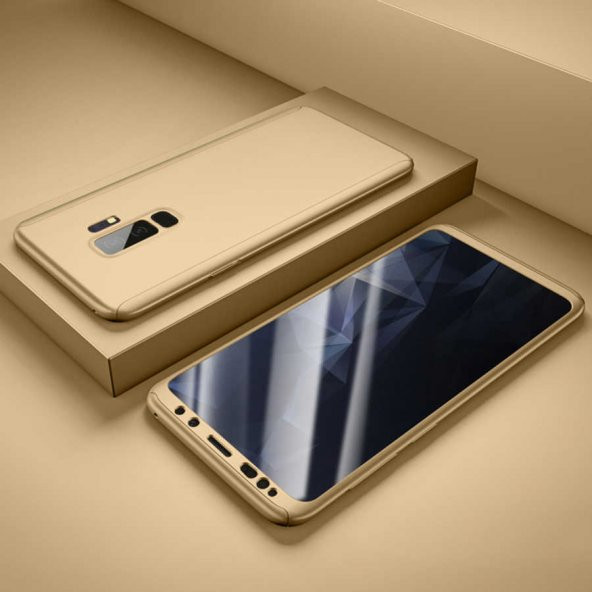 Samsung Galaxy S9 Kılıf 360 3 Parçalı Rubber Kapak - Gold