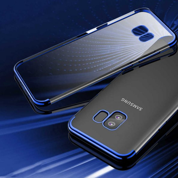 Samsung Galaxy S9 Kılıf Dört Köşeli Lazer Silikon Kapak - Mavi