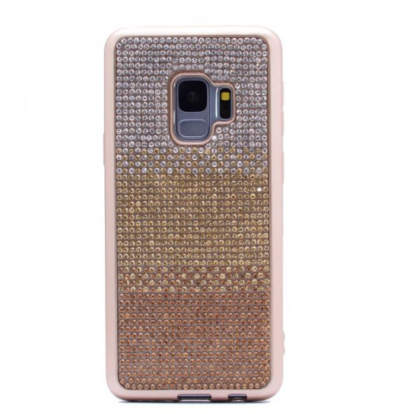 Samsung Galaxy S9 Kılıf Mat Lazer Taşlı Silikon - Gold